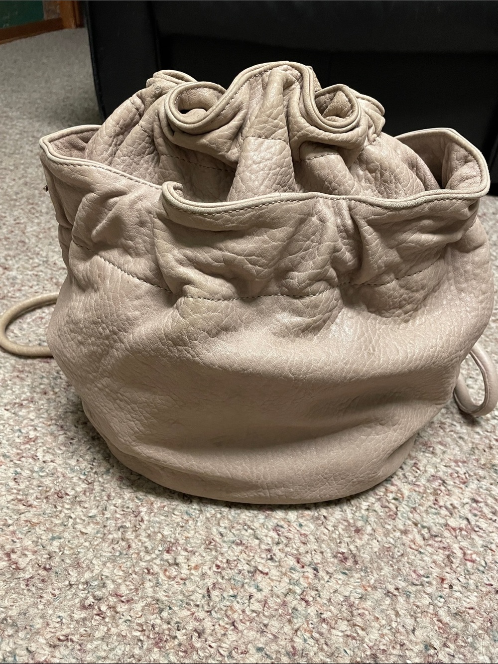 Aleanto leather tan Drawstring Bucket Backpack/top handle tote